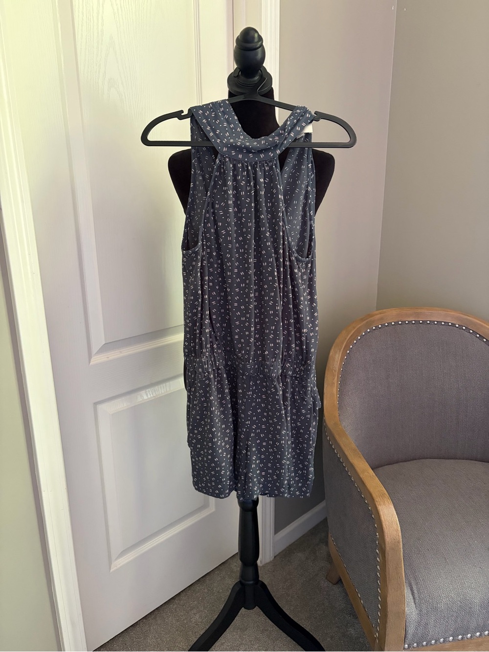 LOFT Charcoal Gray Printed Halter Romper